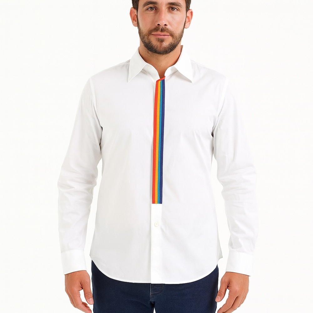 MARC JACOBS Men’s Shirt Slim Fit LS White Cotton Rainbow ROMANIA🇷🇴MADE Size 50